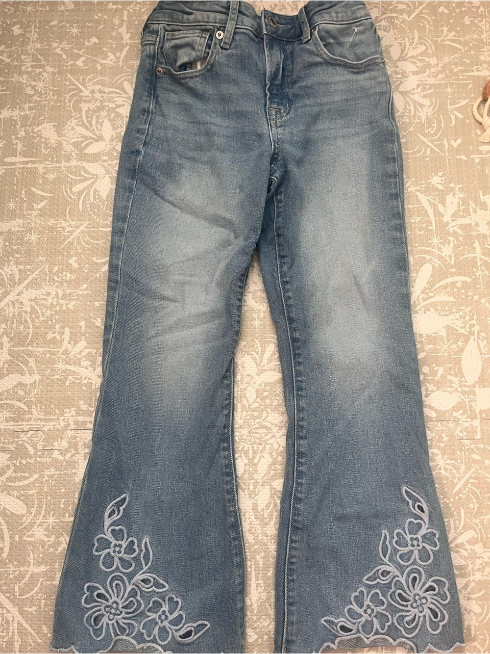 GAP Light Blue Girls' Embroidered Flare Jeans with Scalloped Hem